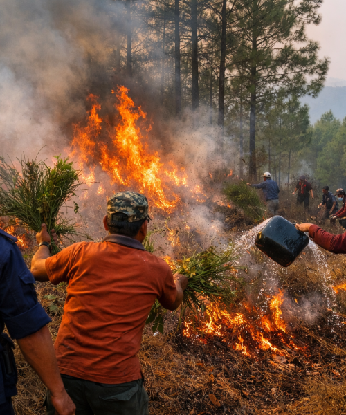 धनकुटाको सामुदायिक वनमा आगलागी: प्रहरी र स्थानीयद्वारा आगो नियन्त्रणमा सक्रिय भूमिका